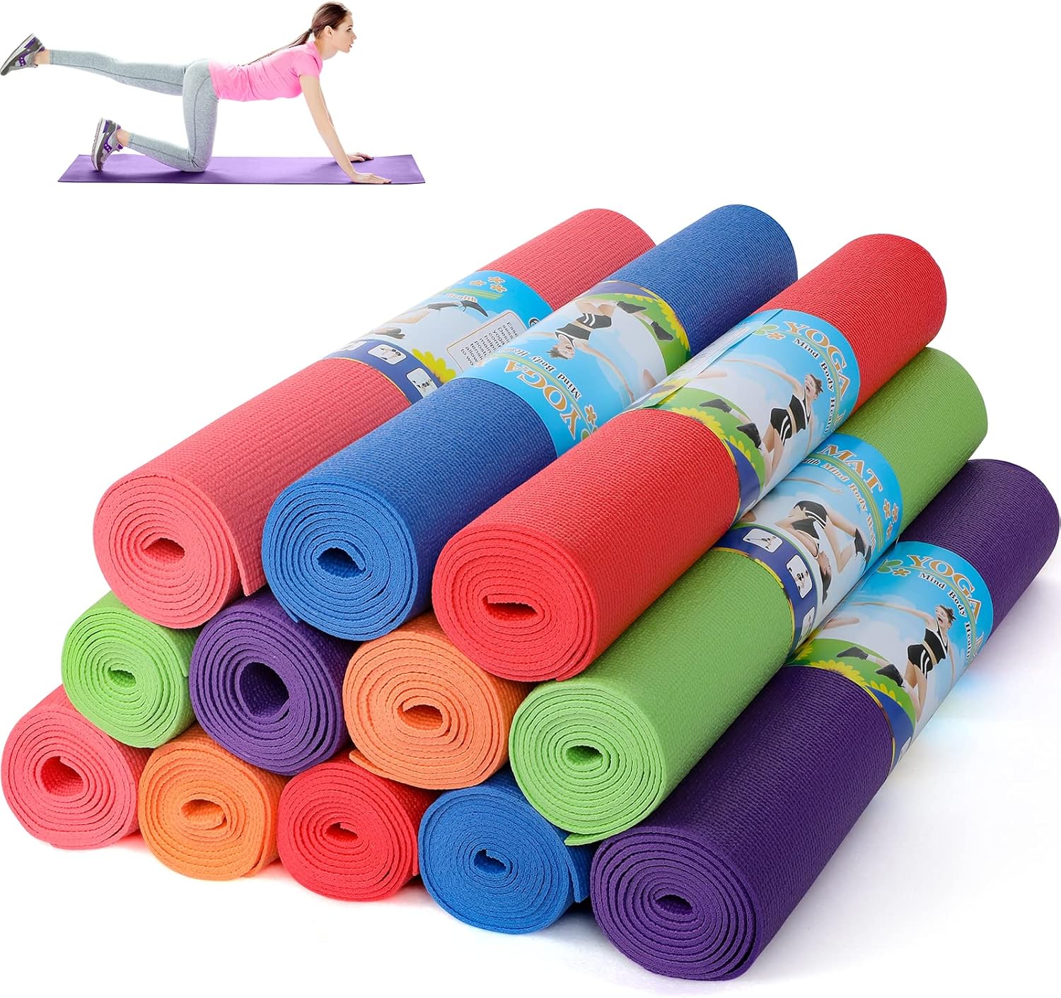 Yoga Mat Fitness & Exercise Mat with Easy-Cinch Carrier Strap,72"L X 24"W