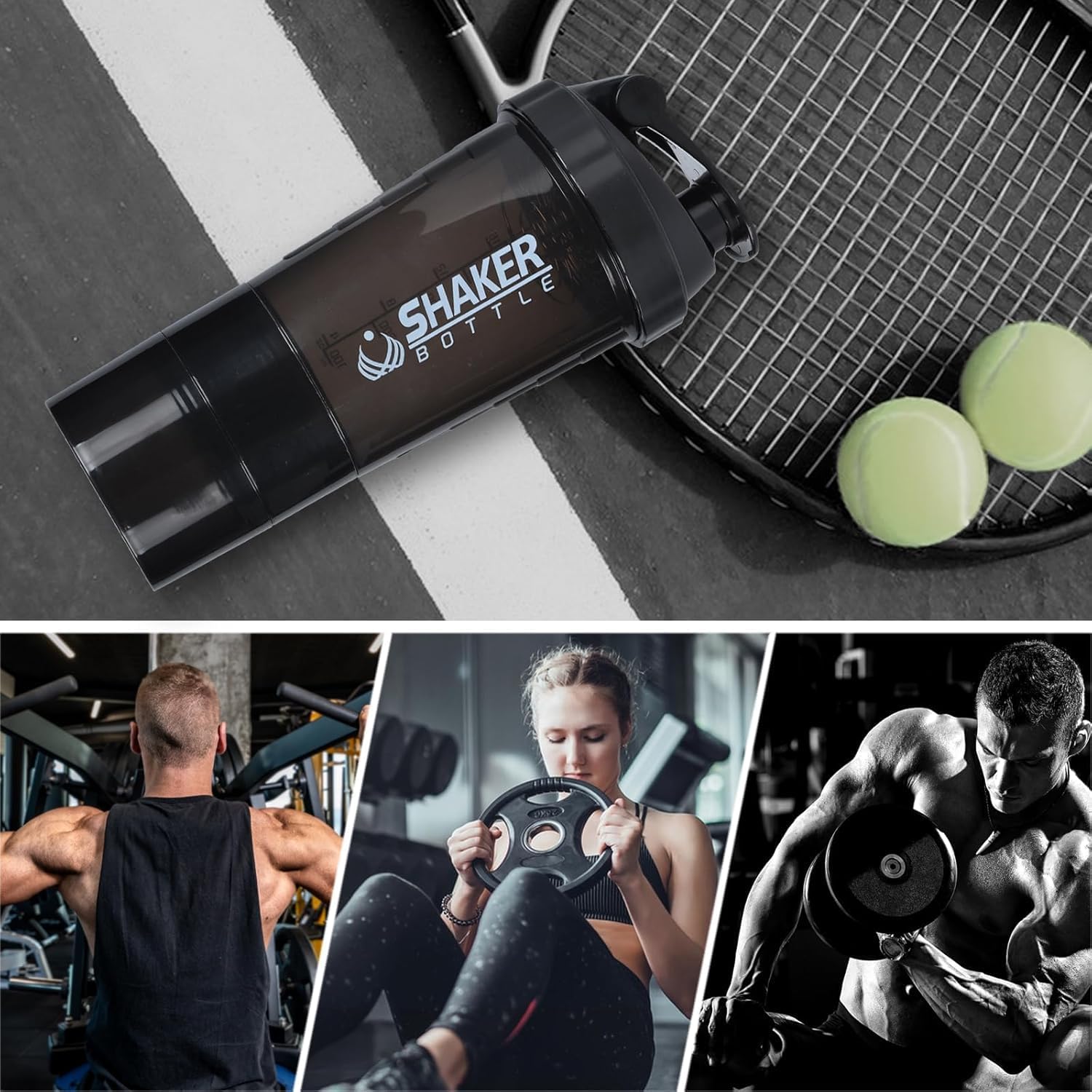 Fitness Spider Shaker Bottle Gym Shaker bottle Smart Shaker Bottles Cyclone Shaker For Pre-Post Workout Supplement Protein Shake Gym Sipper Bottle 500ml For Men & Women (Multi Color) Pack of 1 (Black)