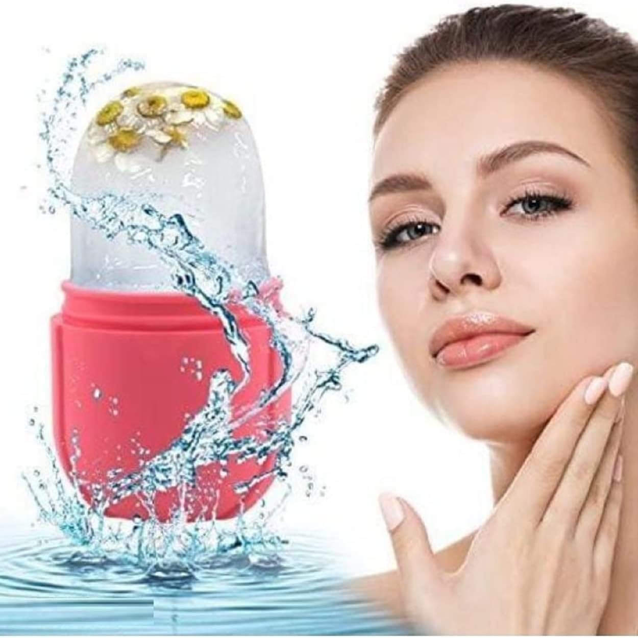 Ice Facial Roller - Light Blue Striped | Silicone Face & Eye Massager to Reduce Puffiness, Shrink Pores & Boost Elasticity | Reusable Cryo Skin Care Tool