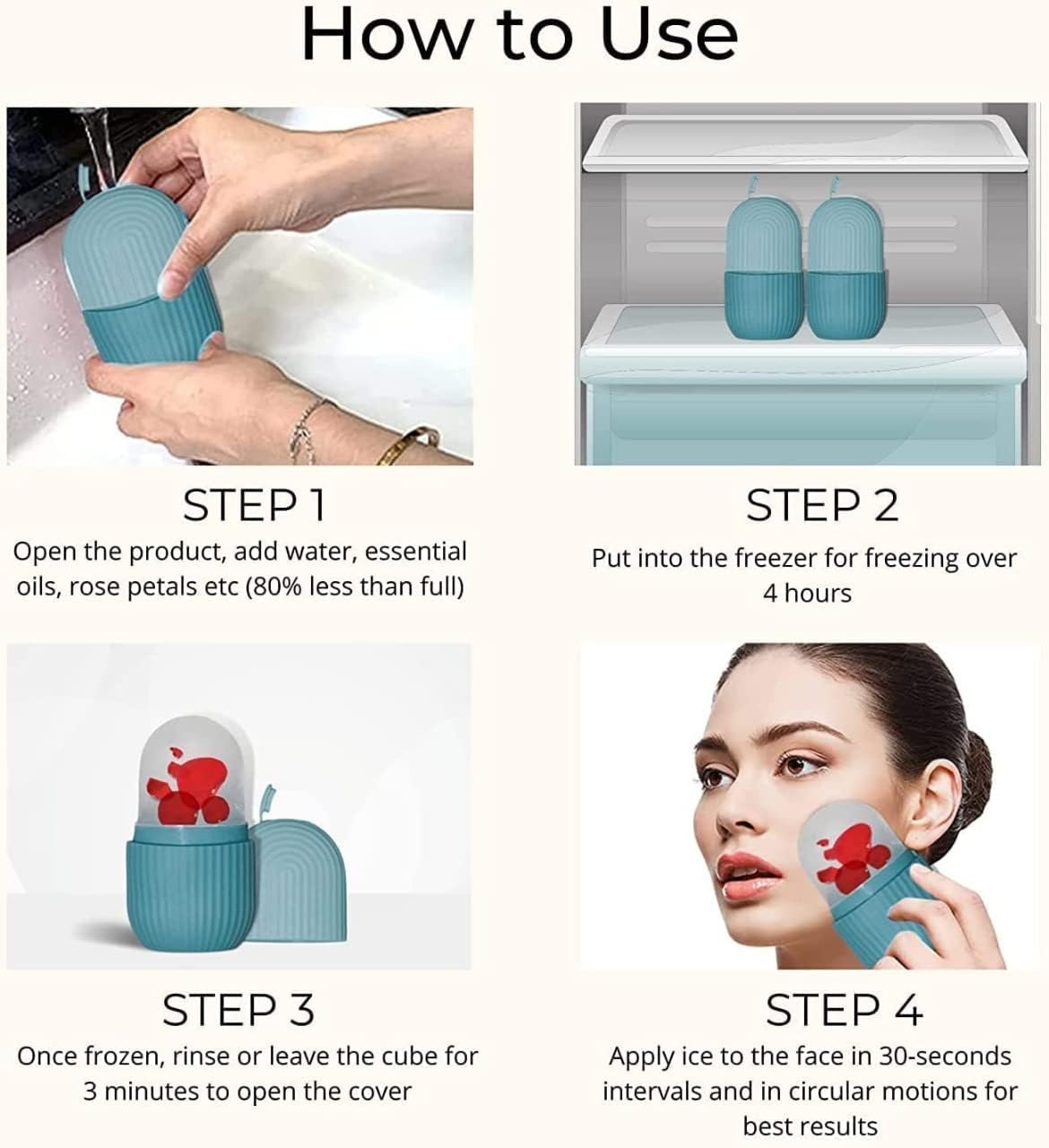 Ice Facial Roller - Light Blue Striped | Silicone Face & Eye Massager to Reduce Puffiness, Shrink Pores & Boost Elasticity | Reusable Cryo Skin Care Tool