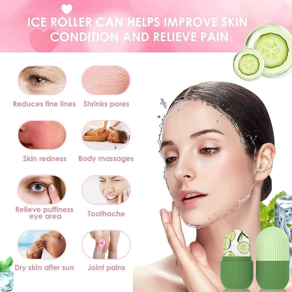 Ice Facial Roller - Light Blue Striped | Silicone Face & Eye Massager to Reduce Puffiness, Shrink Pores & Boost Elasticity | Reusable Cryo Skin Care Tool