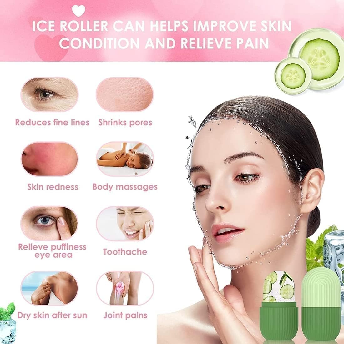 Ice Facial Roller - Light Blue Striped | Silicone Face & Eye Massager to Reduce Puffiness, Shrink Pores & Boost Elasticity | Reusable Cryo Skin Care Tool