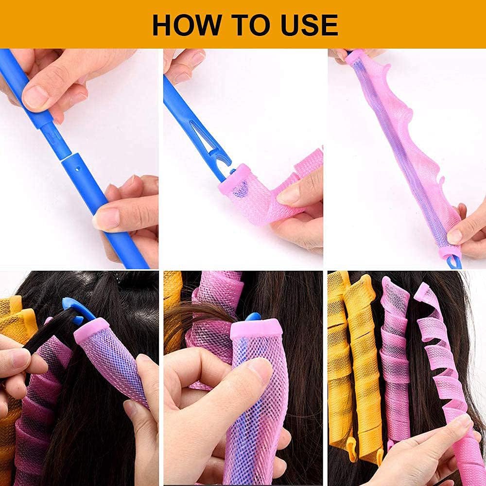 Heatless Waves Hair Curler Set - No Heat Damage Curling Ribbon with 2 Sizes of Styling Hooks for Defined, Beachy Waves