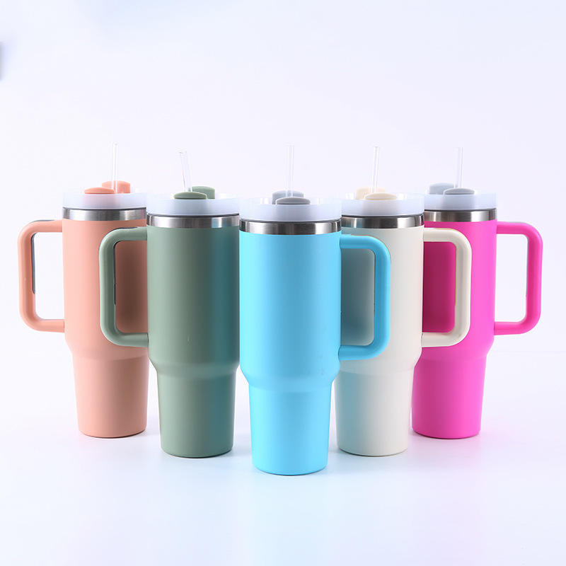 Tumbler With Handle 40 oz and Straw Lid,304 Stainless Steel Water Bottle, Travel Mug Insulated Tumblers Iced for Tea Coffee Gift, large capacity car cup with straw
